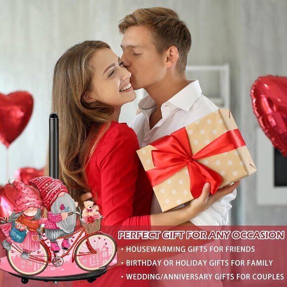 Valentine's Day Paper Towel Holder gnome heart bicycle whimsy love metal - Picture 6 of 7